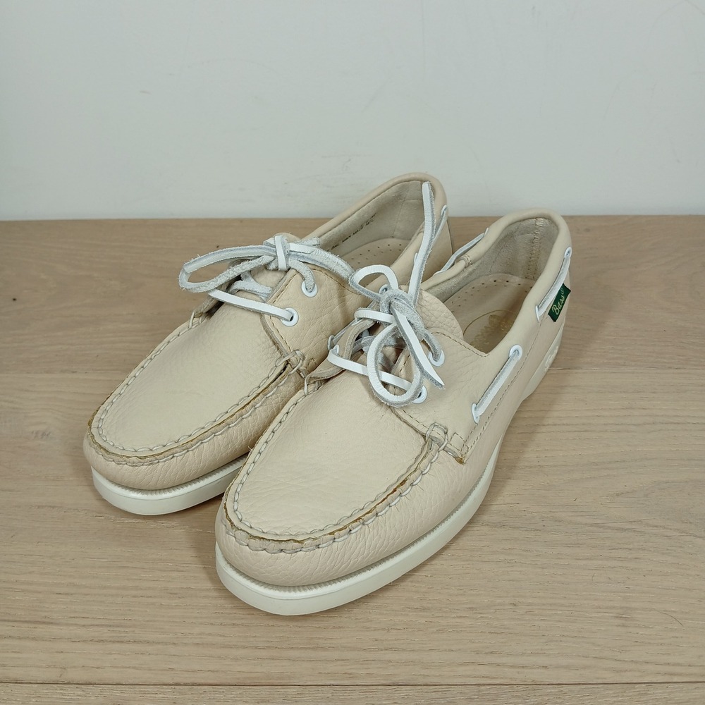 Bass Boaters Leather Boat Shoes Mens 7.5M Cream Leather Preppy Coastal Classic
